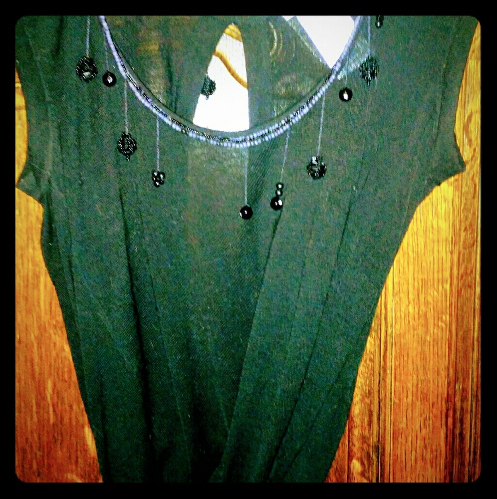 Never Worn, "Chloe" Beaded Black Knit Wrap Top